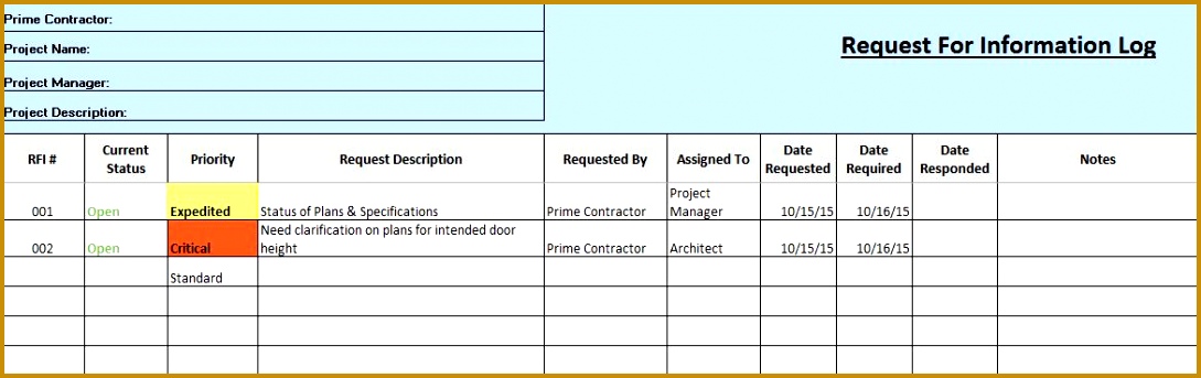 Free Construction Project Management Templates in Excel qeuKu RequestForInformationLog JPG · Download Excel Template 3431089