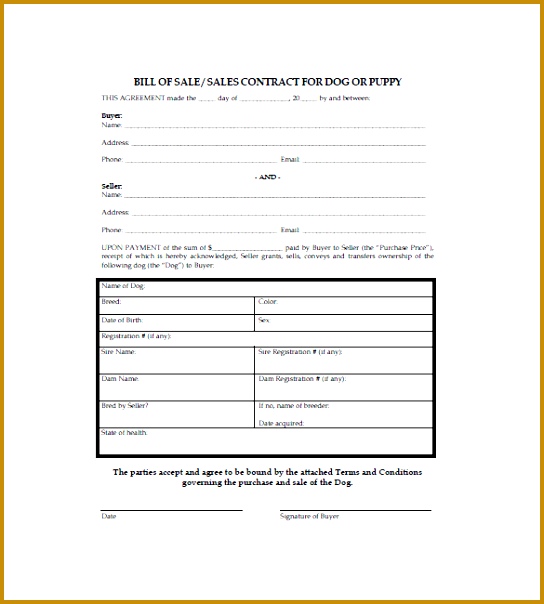 Dog Bill of Sale Free Printable 604544