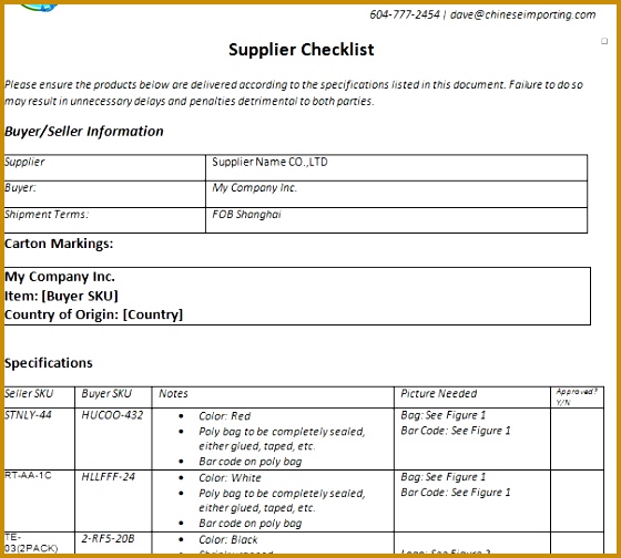 e my sample Supplier Checklists 504560