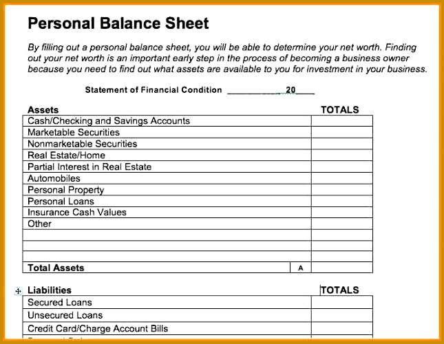 4 personal balance sheet template 500645