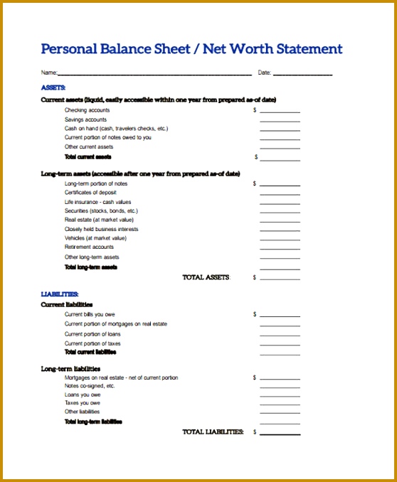 Personal Balance Sheet 678558