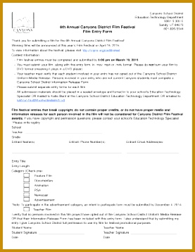 film release form template 6th Annual Canyons District Festival Entry Form 358277