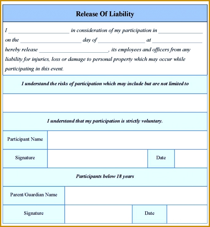 Printable Sample Liability Release Form Template Form 684738
