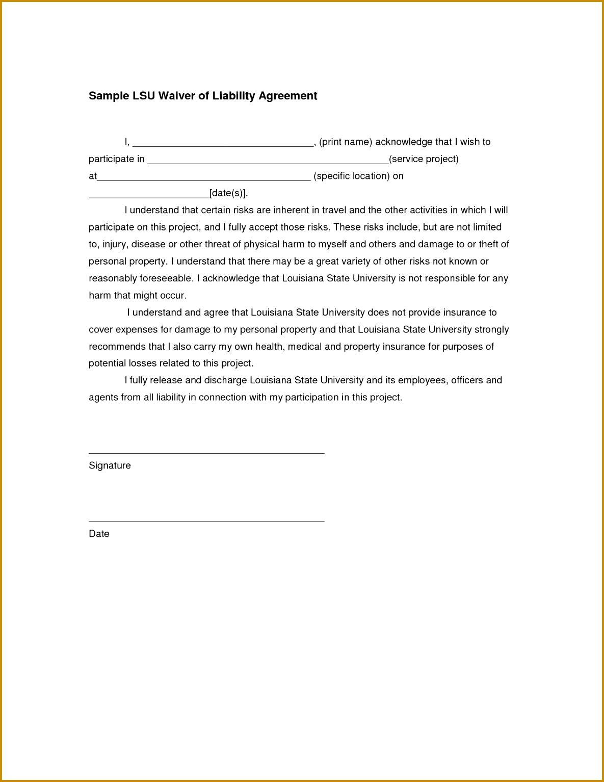 Liability Release Form Template in images waiver of liability sample 15341185