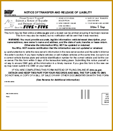 Notice of Transfer and Release of Liability Form Template 418362