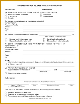 Health Information Release Authorization Form Medical Form 338261
