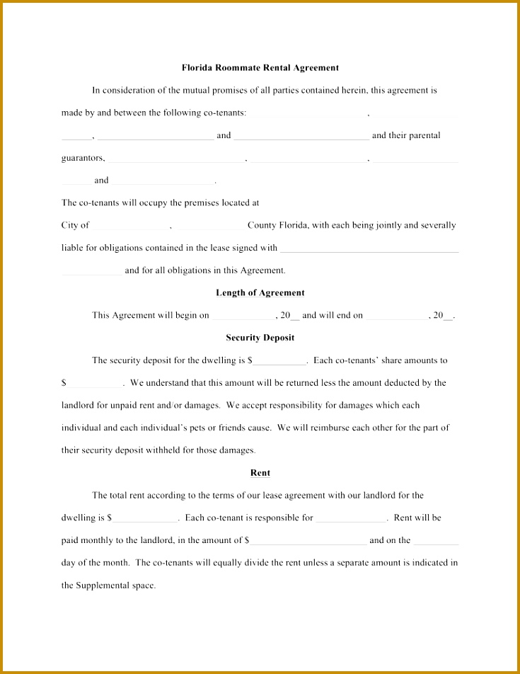 Free Florida Roommate Room Rental Agreement Template Word PDF 952735