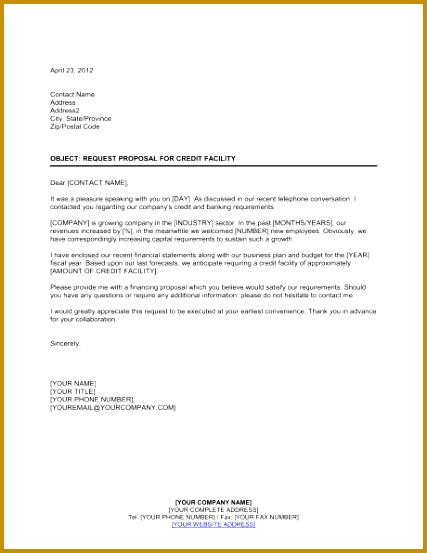 Examples of Related Documents Request Proposal for Credit Facility 427553