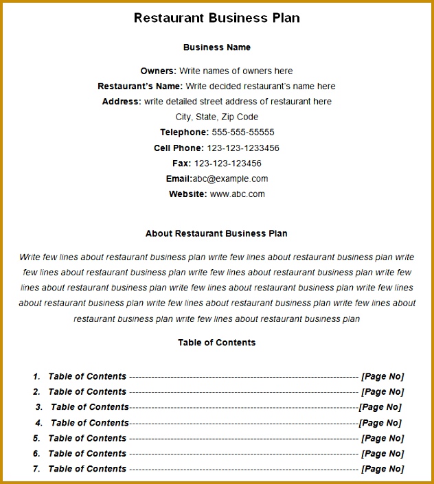 Restaurant Business Plan Template Free Download 705632
