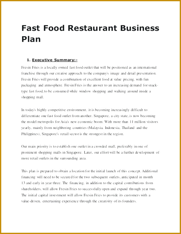 Fast Food Restaurant Business Plan 1 Executive Summary Fresin Fries is a locally 768593