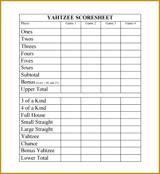 7 Yahtzee Score Sheet Templates Free Sample Example Format 585539