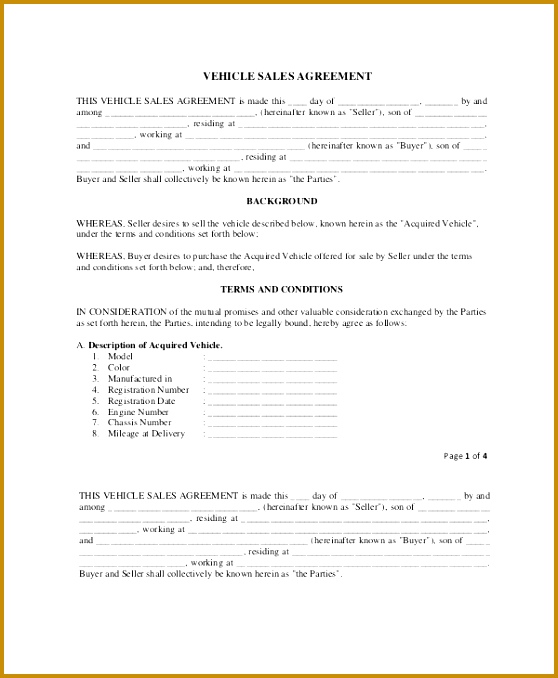 Sample Vehicle Sale Agreement Template in PDF 678558
