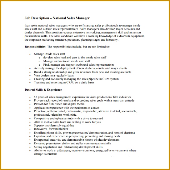 National Sales Manager Job Description Free PDF Template 544544