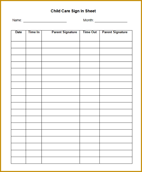 Childcare Sign In Sheet 660544