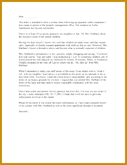 Apartment Noise Landlord plaint Letter Letter of plaint 338261