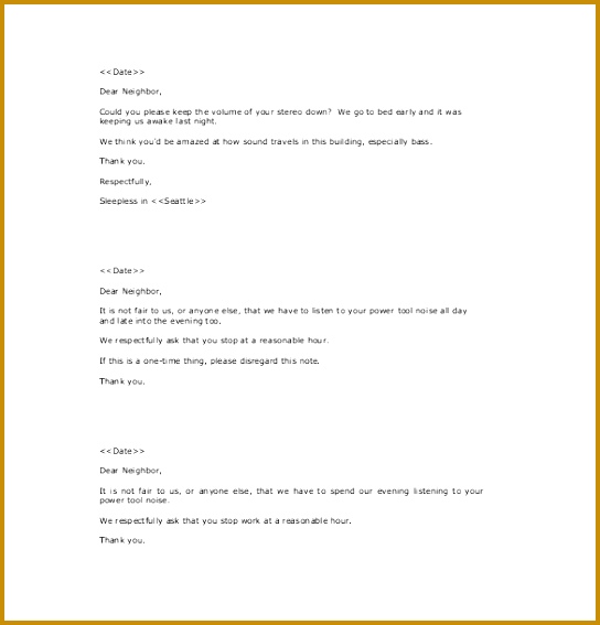 Free Download Neighbor Noise plaint Letter Template Download 567544