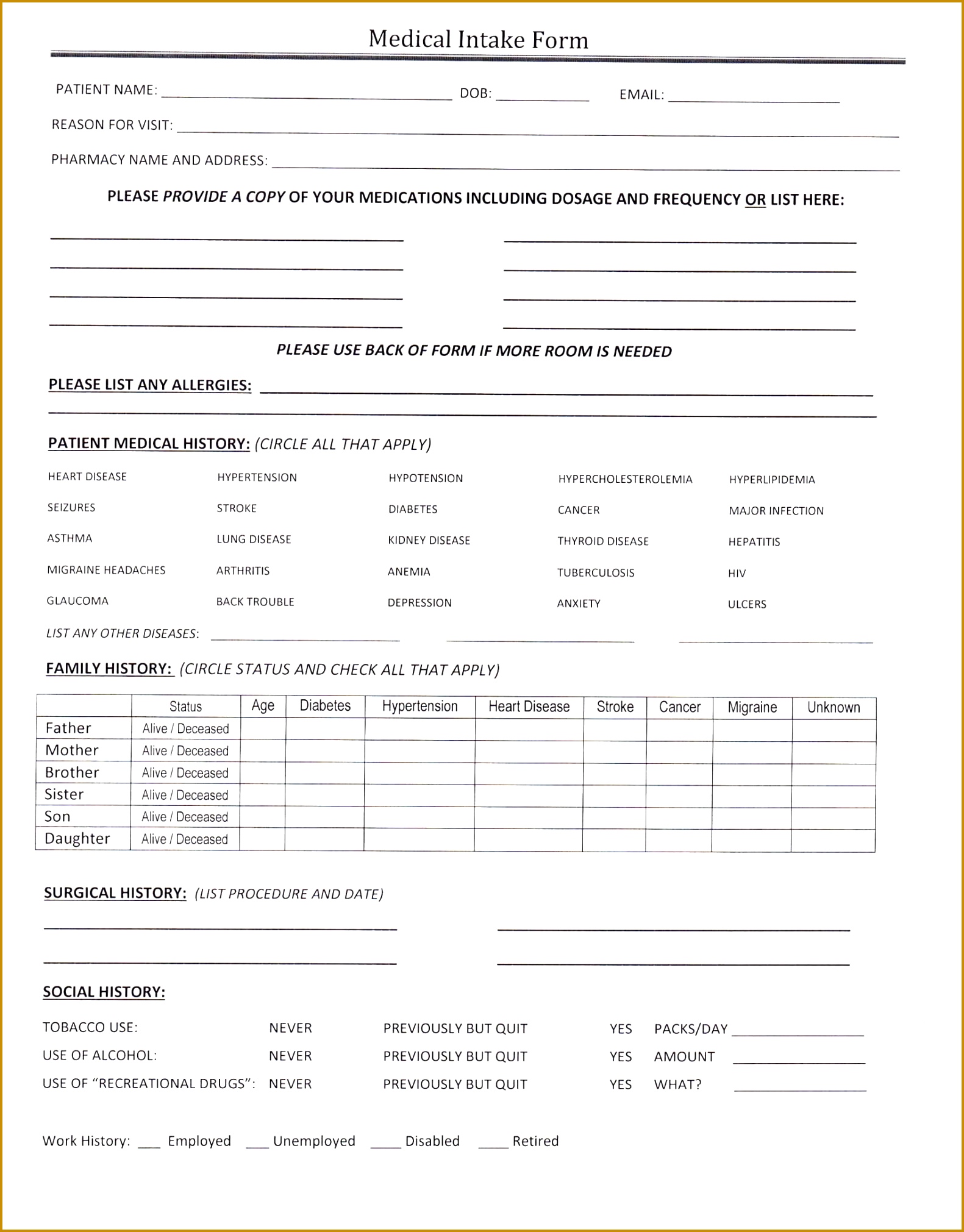 Medical Intake Form Sample 20211581
