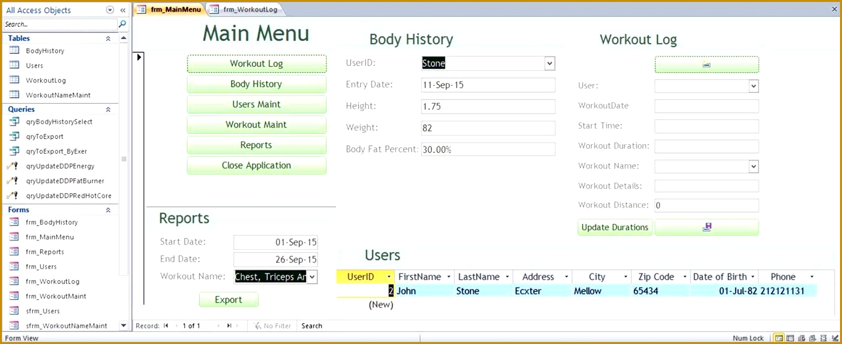 Fitness Workout Membership Access Database Templates And Samples 1686689