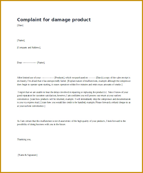 Product Damage plaint Letter 678558