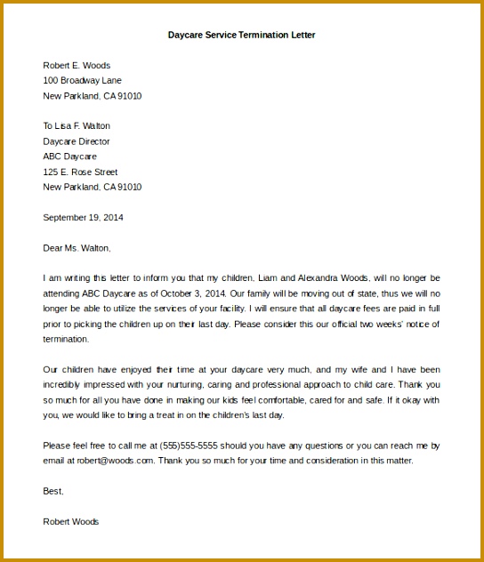 Daycare Termination Letter Templates 10 Free Sample Example gIkqw Sample DayCare Service Termination Letter Template for Free 632544