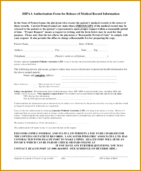 100 Medical Records Release Form Template Summit Costmetic 678558