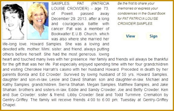 Pat Crowder Sample Obituary 576366