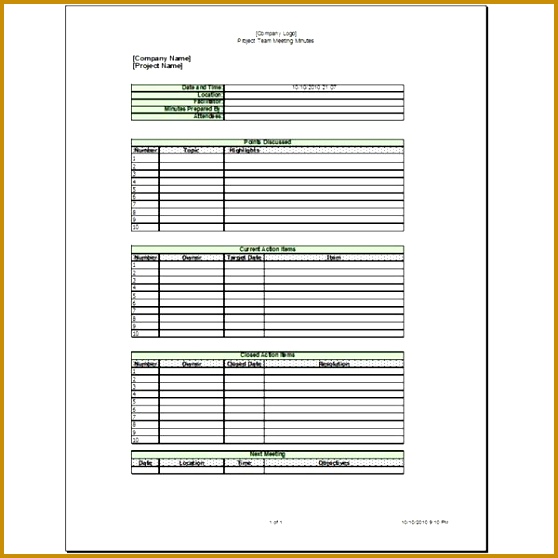 Excel Project Team Meeting Minutes Template 558558