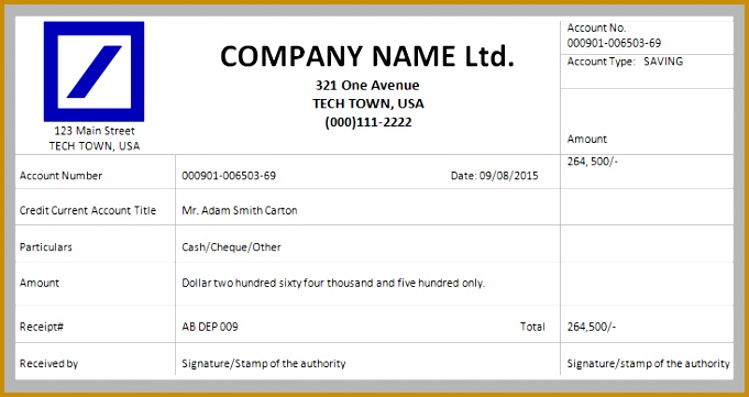 A deposit receipt is a legal or formal document that is mostly used by financial institutions to record the deposit of a payment from a bank customer 681361