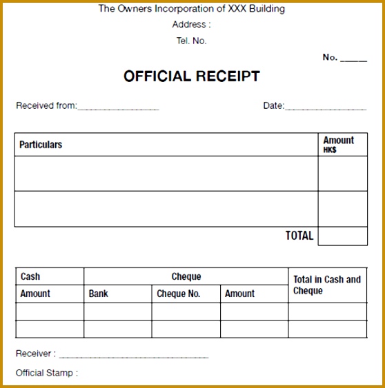 Sample ficial Receipt Template 563558