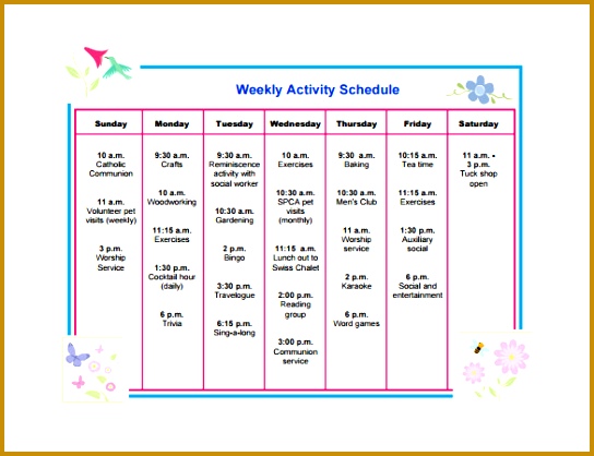 Free Download Weekly Activity Schedule Template PDF 418544