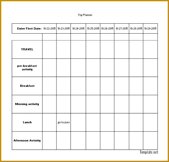 This is a plete vacation trip planning schedule template which begins with the dates included in the entire duration of the trip 520544