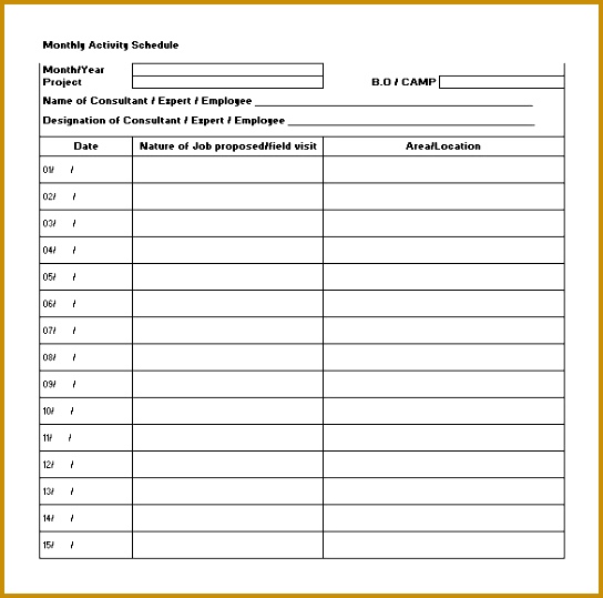 Download Monthly Activity Schedule Template in Excel Format 539544