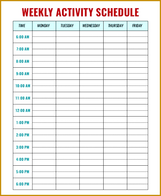 Weekly Activity Schedule in PDF 678558