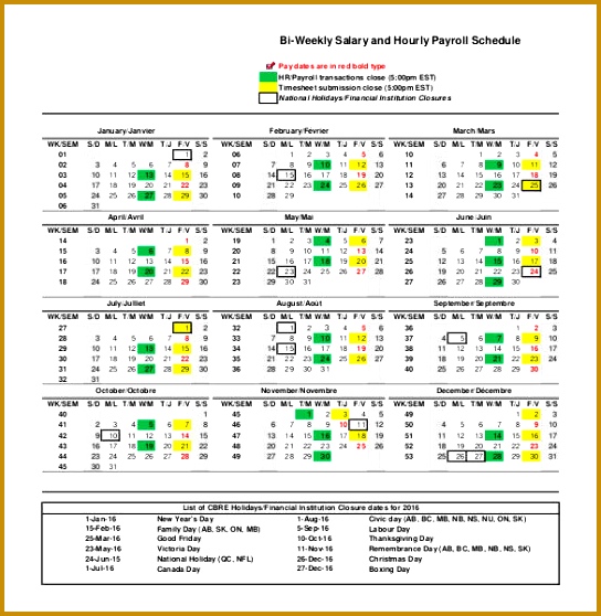 Create Bi Weekly Salary and Hourly Payroll Schedule Template Printable 558544