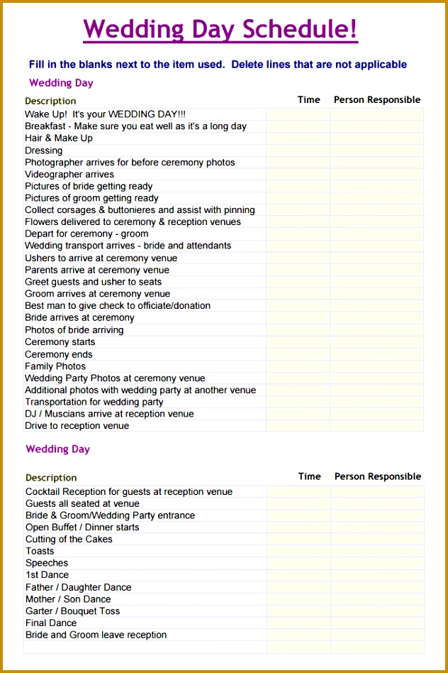 Wedding Day Scheduel Template 948632