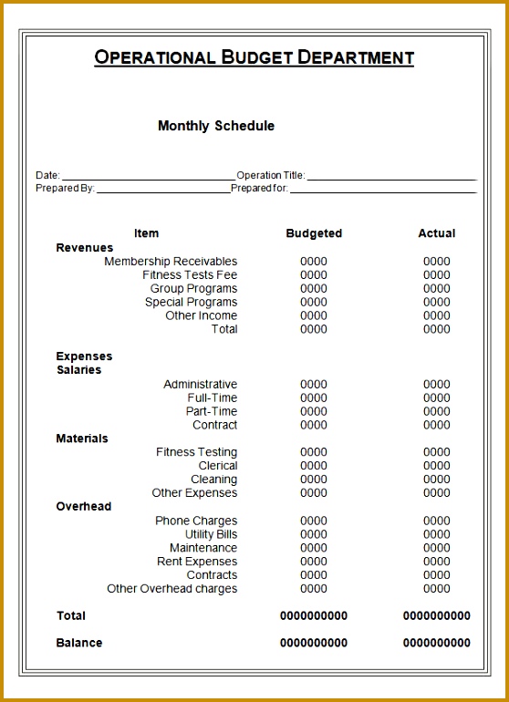 Monthly Schedule for the Operational Bud ary Activities 770558