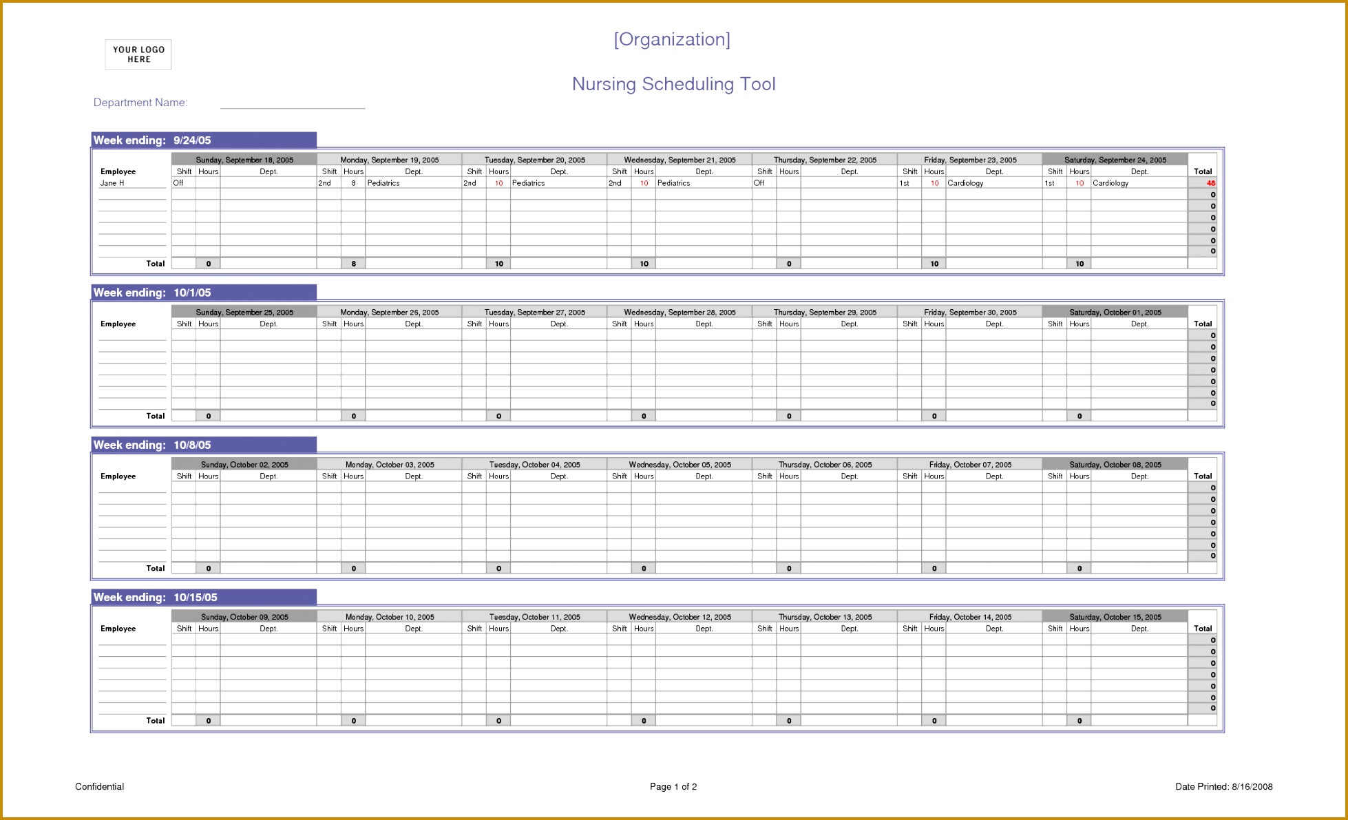 Nursing Scheduling Spreadsheet Excel Template 11911958