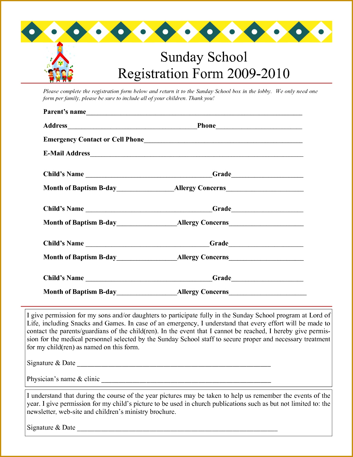Sunday School Registration Form 2009 2010 15341185