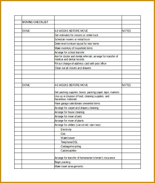 Home Moving Checklist Excel Format Template Download 640544