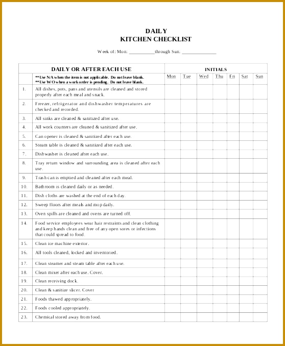 Daily Kitchen Cleaning Schedule Template 678558