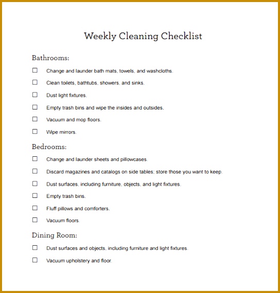 Weekly Bathroom Cleaning Schedule PDF Template Free Download 570544