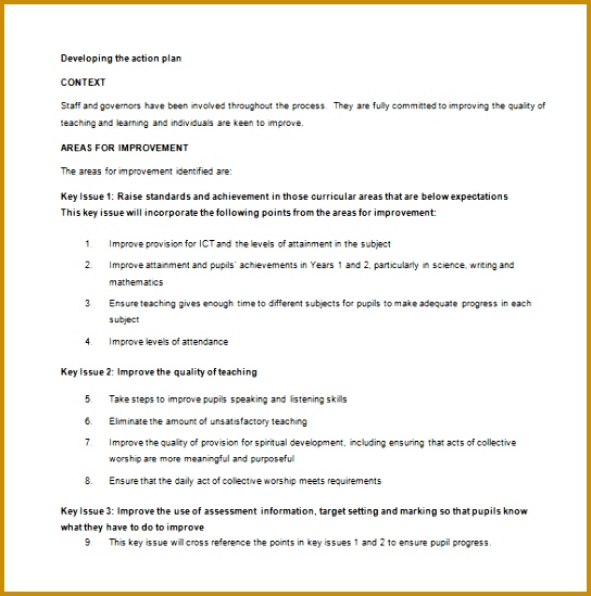 Primary School Action Plan Sample Template Download 549544