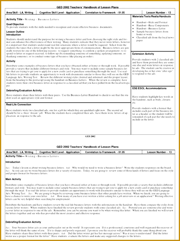 Ged Business Letter Lesson Plan General Educational Development Plans For Science Ged Lesson Plans Lesson 833624