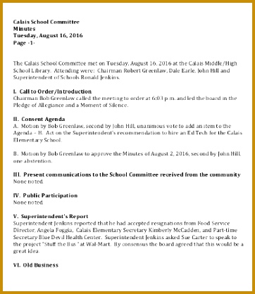 School mittee Minutes Template 418362