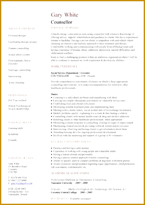 Care worker CV Counsellor CV 658465