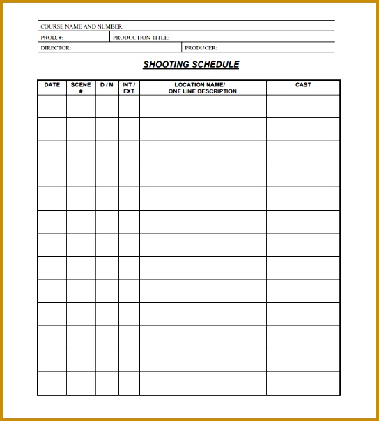 Production Shooting Schedule Template PDF Download 604544