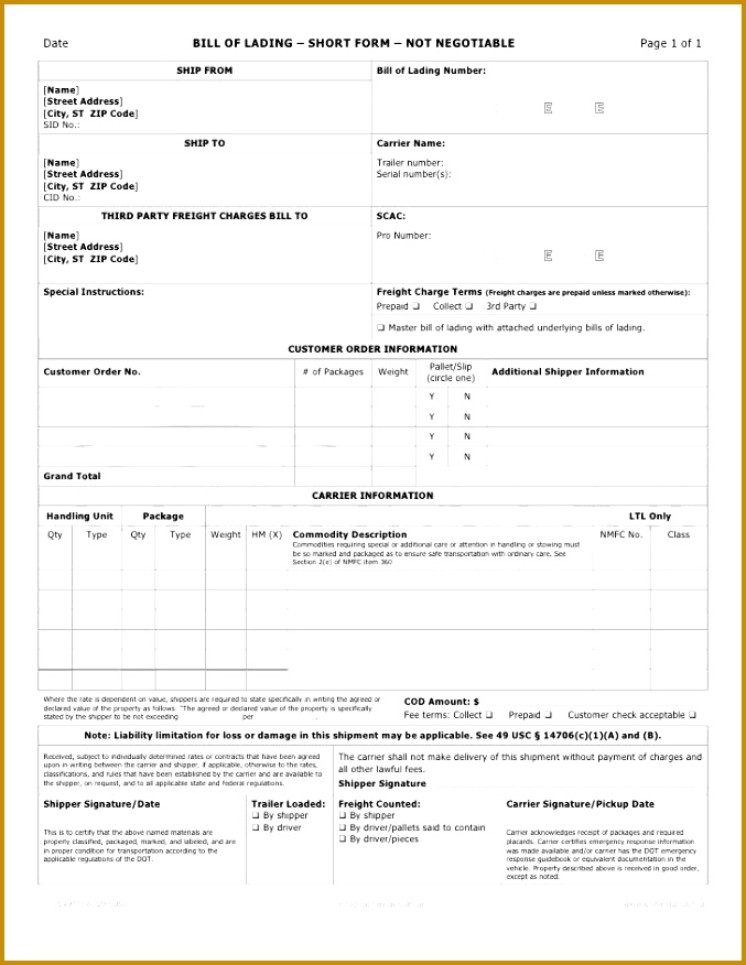Bill Lading Templates Contegri 876677