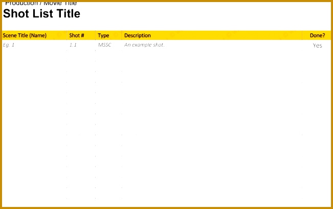 Shot List Template 6 Free Shot Lists for Word and Excel 0ik2t Shot List Template for Word 408651