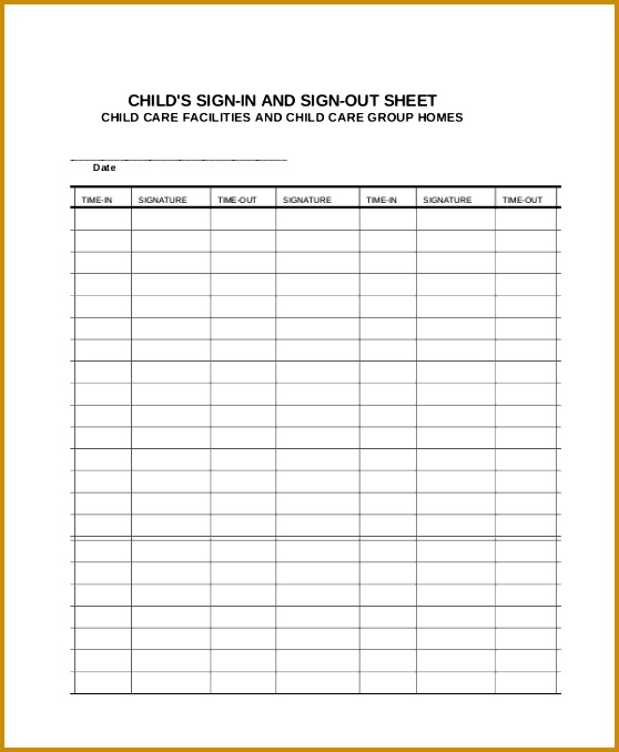 Printable Child Sign In Sheet Template 678558