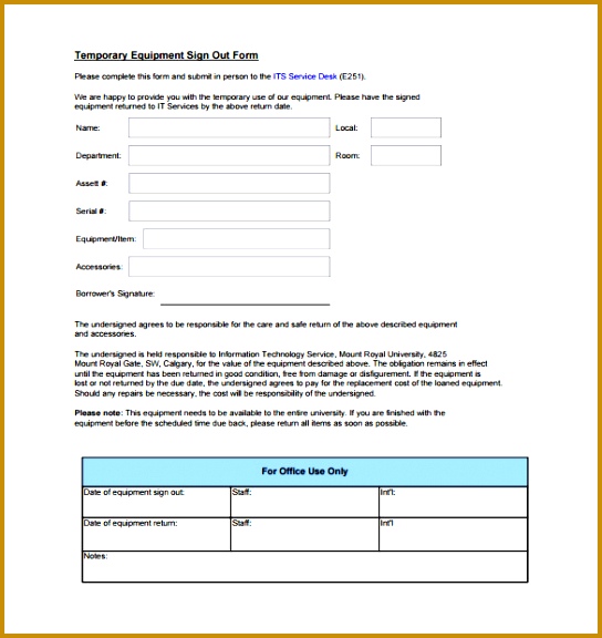12 Sample Equipment Sign Out Sheets 576544